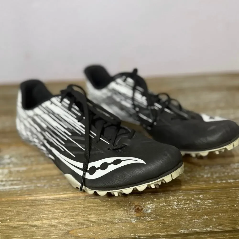 Saucony Track Spikes Men’s 9.5 Black White Sprint Racing Athletic Shoes